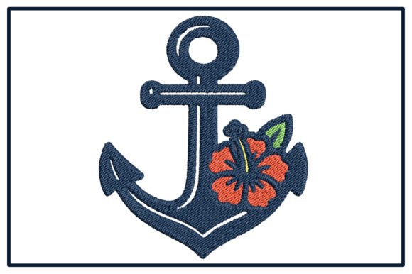 Anchor with Hibiscus Embroidery Design
