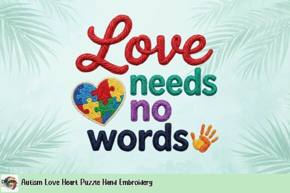 Autism Love Heart Puzzle Hand Embroidery