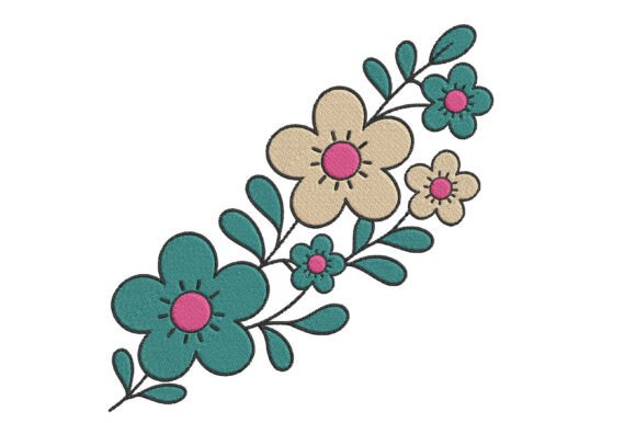 Cute Pastel Floral Vine Embroidery Design