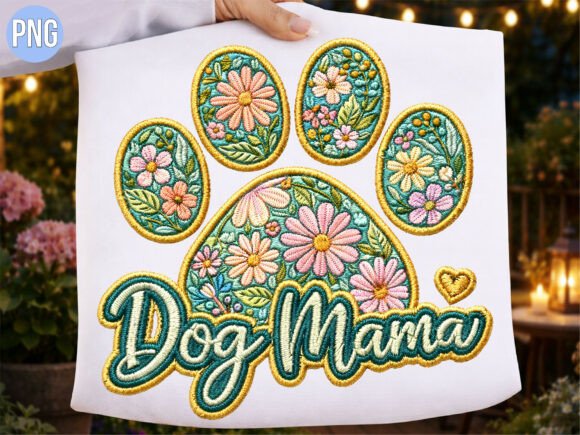 Dog Mama Floral Paw Embroidery PNG Shirt
