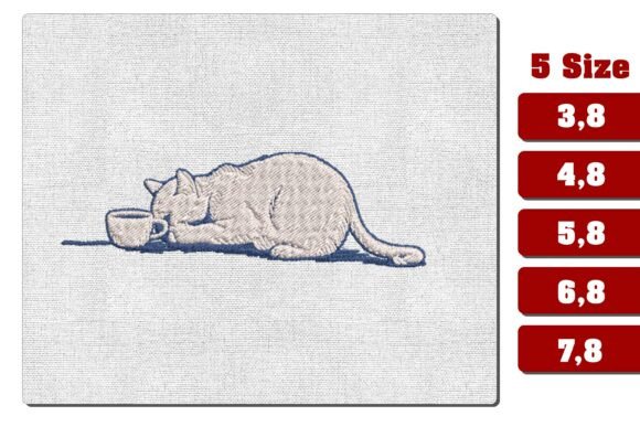 Exhausted Coffee Cat Machine Embroidery
