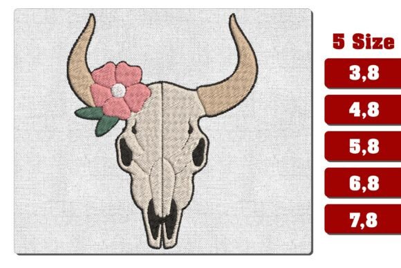 Floral Bull Skull Machine Embroidery