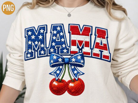 Mama Embroidery Bow Cherries USA PNG Review