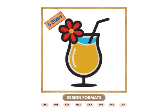 Summer Cocktail Glass Embroidery Design
